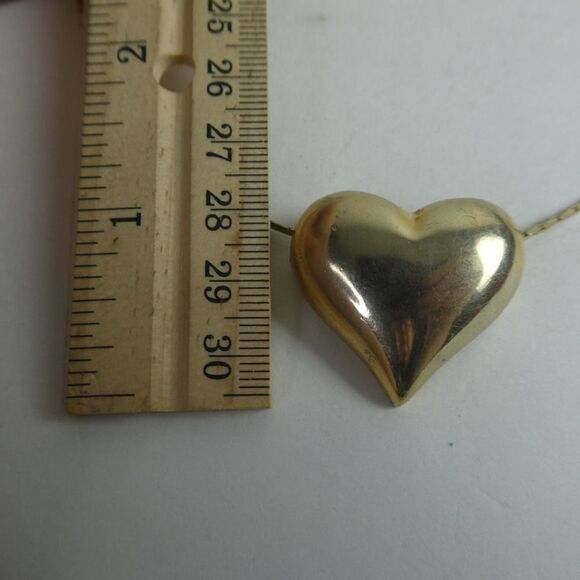 Gold Tone Puffy Heart Slide Pendant on Ultima 24kt Gold Plated Chain Necklace - Picture 3 of 10